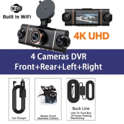 4K Quad Lens Car Camera WIFI Dashcam 360° Coverage Car DVR 24H Parking Monitor Starlight Night Vision Car Security Accessory