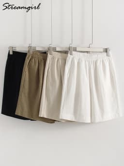Summer White Bermuda Shorts For Women Loose A Line Lyocell Long Shorts Baggy Lady High Waist Women's Navy Wide Leg Shorts Cotton