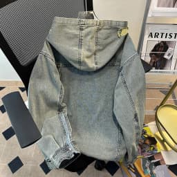 Men's Autumn New Hoodies&Sweatshirts Letter Patchwork Denim Pullover Tops American Fashion Streetwear Ripped Hooded Jackets