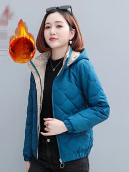 Women's Short down Cotton Jacket Warmth Outerwear Winter Coat plus Size Fluffy Coat Slimming Thickened Long Sleeve Zipper