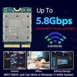 Fenvi WiFi 7 QCNCM865 M.2 Card Bluetooth 5.3 Up to 5.8Gbps with Antennas Wireless Network Adapter WiFi 6E WiFi6 for Windows 11