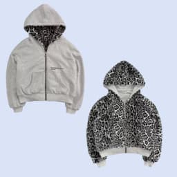 leopard double-sided clothing in autumn and winter original Kuaku retro stylish loose zipper hoodie street casual sweatshirt