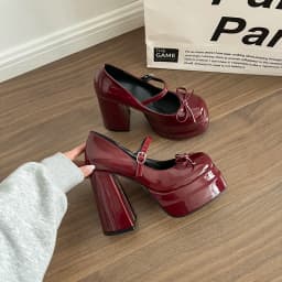 Platform Square High Heel Women's Mary Jane Shoes Fashion Butterfly-knot Shoes Spring Autumn Wedding Party Shoes