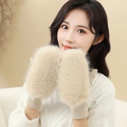 Imitation Rabbit Fur Windproof Gloves Soft Full Fingers Winter Warm Gloves Thick Warm Lining Women Mittens Cold Weather