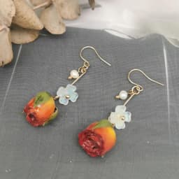 Unique Red Rose Earrings Epoxy Resin Natural Rose Flower Earrings Elegant Immortal Rose Drop Earrings Wholesale Custom Packaging