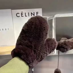 Women's Winter Real Rex Rabbit Fur Gloves Warm Thick Ladies Fur Mittens Elastic Girls Ski Glove Mitts Elastic Soft With String