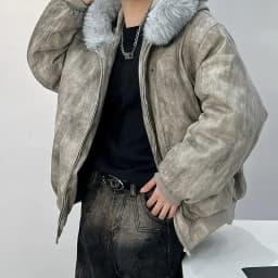 Cotton jacket with fur collar eagle embroidered and tie-dyeed winter men's design outdoor jacket thick and comfortable
