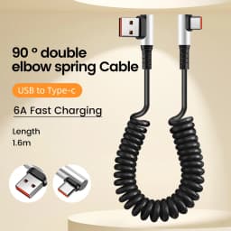 90 Degree Elbow Spring Cable USB Type C 6A Fast Charging 0.35-1.6M Retractable Data USB C To Type C Cable For iphone 15 Android