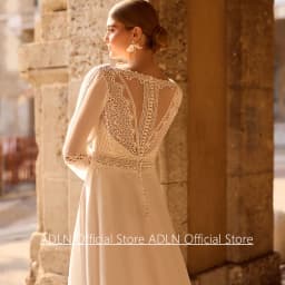 Customized Boho Bridal Gown New Arrival V Neck Puff Sleeevs Bohemian Lace Chiffon Sweep Train A Line Wedding Dresses