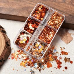 6grids Holographic Red Maple Leaves Nail Glitter Sequins Shiny Mix Laser Gold Hexagon Nail Flakes 3D Maple Leaf Nail Decorations