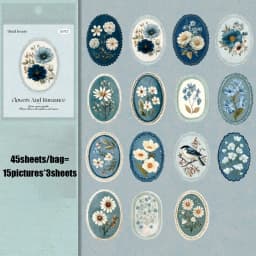 Mr. Paper 45pcs Serene Florals Sticker Pack - Boxed Flower Theme Collection, DIY Journal Collage Decor Set, Literary Stationery
