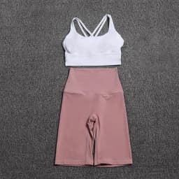 Nylon Yoga Set Gym Two Piece Sets Womens Bra Top Women Cycling Shorts Sport Fitness Sportswear 45 Colors Womens Clothing