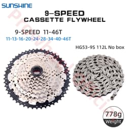 Shimano K7 9Speed Freewheel and Chain Groupset H200 Sunshine 23/25/28/30/32/36/40/42/46/50T Cassette HG53/KMC X9 Chain 9V Kit