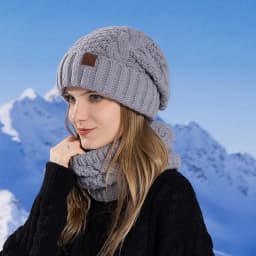 Women's Winter Hat and Neck Warmer Set, Warm Knit Hat with Ear Protection, Hooded Yarn Cap