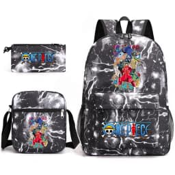 One Piece Luffy Anime Print School Backpack Set 3-in-1 Shoulder Bag Pencil Case for Boys Girls Kids Bookbag