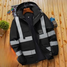 High-Speed Reflective Thickened Cotton Jacket Men's Fleece-Lined Printed Workwear Winter Outdoor Style Removable Hat Business...