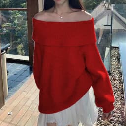 Off Shoulder Sweater for Women Comfy Knitted Top Long Sleeve Off-the-Shoulder Pullover Sweater Autumn Winter Elegant Fashion
