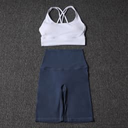 Nylon Yoga Set Gym Two Piece Sets Womens Bra Top Women Cycling Shorts Sport Fitness Sportswear 45 Colors Womens Clothing