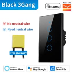 TNCE Tuya US Switch WiFi Zigbee, 1/2/3/4 Gang, No-Neutral/Wire LED Light Control Wall Button, Smart Voice with Alexa Google Home