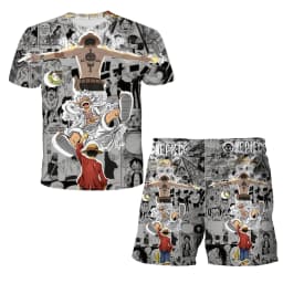 2026 Boys' One Piece 3D T-shirt Set, Super Cool Luffy Zoro Summer Top + Shorts, Children's Short-Sleeve Birthday Gift for Boys