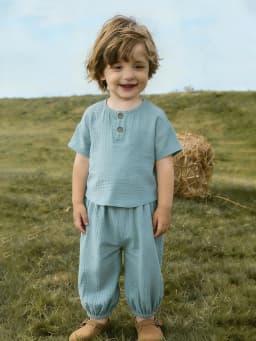 2Pcs Organic Cotton Kids Baby Sets Spring Summer Solid Tshirt Top + Pant Casual Toddler Boy Clothing