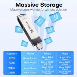 Kodak K273 Double Nip USB Flash Drive USB3.2 Type-c 32GB 64GB 128GB 256GB High Speed Pen Drive Memory Stick Metal OTG Pendrive