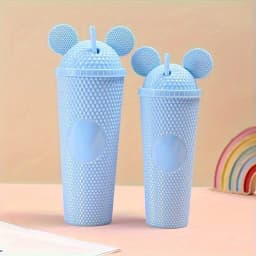 LUSQI 2pcs/set Water Bottles With Studded Mouse Ear Dome Lids Large And Small Water Cups Summer Winter Drinkware With Straws