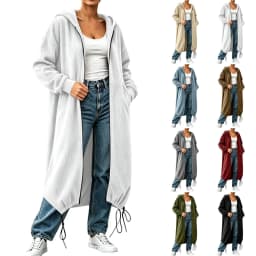 Women's Textured Long Zip Up Hoodie Jacket Casual Sweatshirt Vertical Extended Layer Layer Cool Weather Streetwear Zip up Hoodie