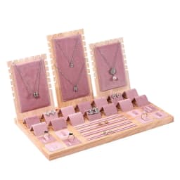 Solid Wood Jewelry Display Stand Necklace Pendant Bracelet Chain Ring Earrings Stud Organizer Jewelry Display Props Entire Set