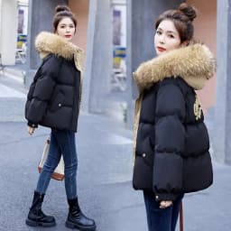 Down Cotton Jacket For Women Short Thickened 2026 Winter New Big Fur Collar Loose Cotton Coat Women's Warm Hooded Jackets Parker