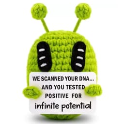 Customize Unique Positive Alien Crochet with Uplifting Card Birthday Graduation Anniversary Gift for Friend Husband Wife Teens