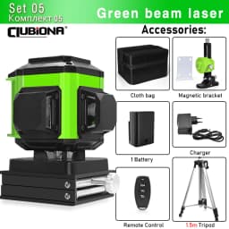CLUBIONA 16/12 lines Self-leveling Remote Control Outdoor Mode - Receiver Auto 3x360 Green beam Line Laser Level