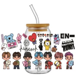 Korean Popular Music Group UV DTF Bottle Stickers Glasses Cup Transfer Stickers DIY Stationery Computer Waterproof Sticker