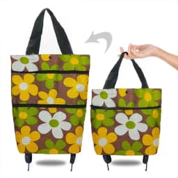 1pc Foldable Handbag, Small Trolley Large Supermarket Shopping Bag, Hand-drawn Grocery Cart Portable Bag