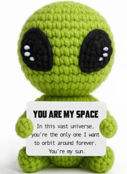 Customize Unique Positive Alien Crochet with Uplifting Card Birthday Graduation Anniversary Gift for Friend Husband Wife Teens