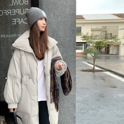 LANMREM Drawstring Waist Slimming Design Women's Long Down Jacket Lapel Loose Oversized Long Sleeve Grey Warm Jackets 2DB5955