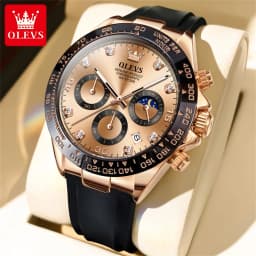 OLEVS 2875 Original Luxury Brand Quartz Watch for Men Silicone Strap Chronograph Auto Date Waterproof Moon Phase Man Sport Watch
