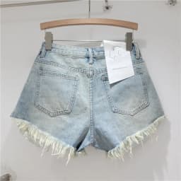 2026 Summer New Light Color Perforated Design Denim Shorts Women's Wide Legs Slim Fashion Ragged Edge A-line Ropa Mujer