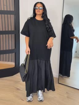 Short Sleeve Patchwork Oversized Long Dress Women Elegant O-neck Pleated Loose Party Evening Dresses Summer Casual Lady Vestidos