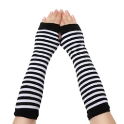 1 Pair Striped Soft Mitten Knitted Elbow Gloves Long Glove Fingerless Cotton Classic Wristband Arm Cover Sleeve For Women Girls
