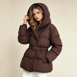 Schinteon Women White Down Jacket with Hood Solid Color Fashionable Autumn Winter Warm Outwear Parka Belt 2026 New Real Pictures