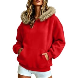 Women Fall And Winter Street Solid Color Hoodie With Pocket And Trimmed Hood Long Hoodie Tunic