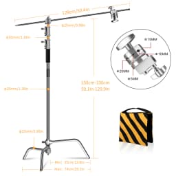 260cm Stainless Photography Tripod C-stand Light Stand 100% Metal 8.53ft With Boom Arm Professional For Photo Studio Softbox