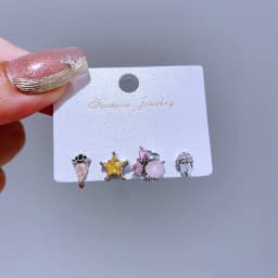 4pcs/set Mix and Match Sweet Cartoon Stud Earrings for Women Girls Multicolor Cubic Zircon Jewelry