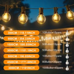 G40 Outdoor String Lights, Waterproof Connectable Shatterproof LED Bulbs, Patio Lights for Indoor Balcony Porch Camping Deck