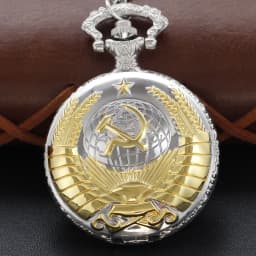 Old Craft Stalin Head Statue Quartz Pocket Watch Silver Steel Text Carved Case Clock Best Souvenir for Men's Festivals Gift