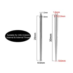 2PCS Internal & External Thread Steel Body Piercing Kit 14G (1.6mm) & 16G (1.2mm) Eyebrow Lip Ear Tongue Needle Tool