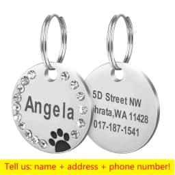Stainless Steel Engraved Pet Name Collar Pendant ID Tags Personalized Anti-lost Engraved Diamond Pendant Necklace For Cat Dog ID
