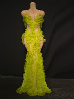 Elegant Sparkly Green Rhinestones Mesh Sheer Ruffle Maxi Dress Celebrate Eveing Birthday Party Nightclub Red Carpet Stage Wear