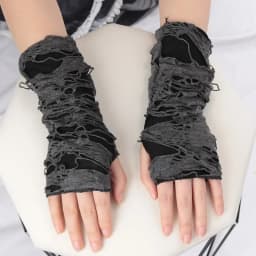 1Pair Broken Slit Gloves Punk Gothic Black Fingerless Unisex Hole Ninja Mittens Women Men Ripped Holes Decor Cosplay Long Gloves